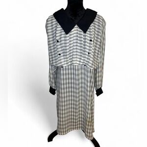 Vintage My Way Black and White Plaid Checkered Long Sleeve Dress